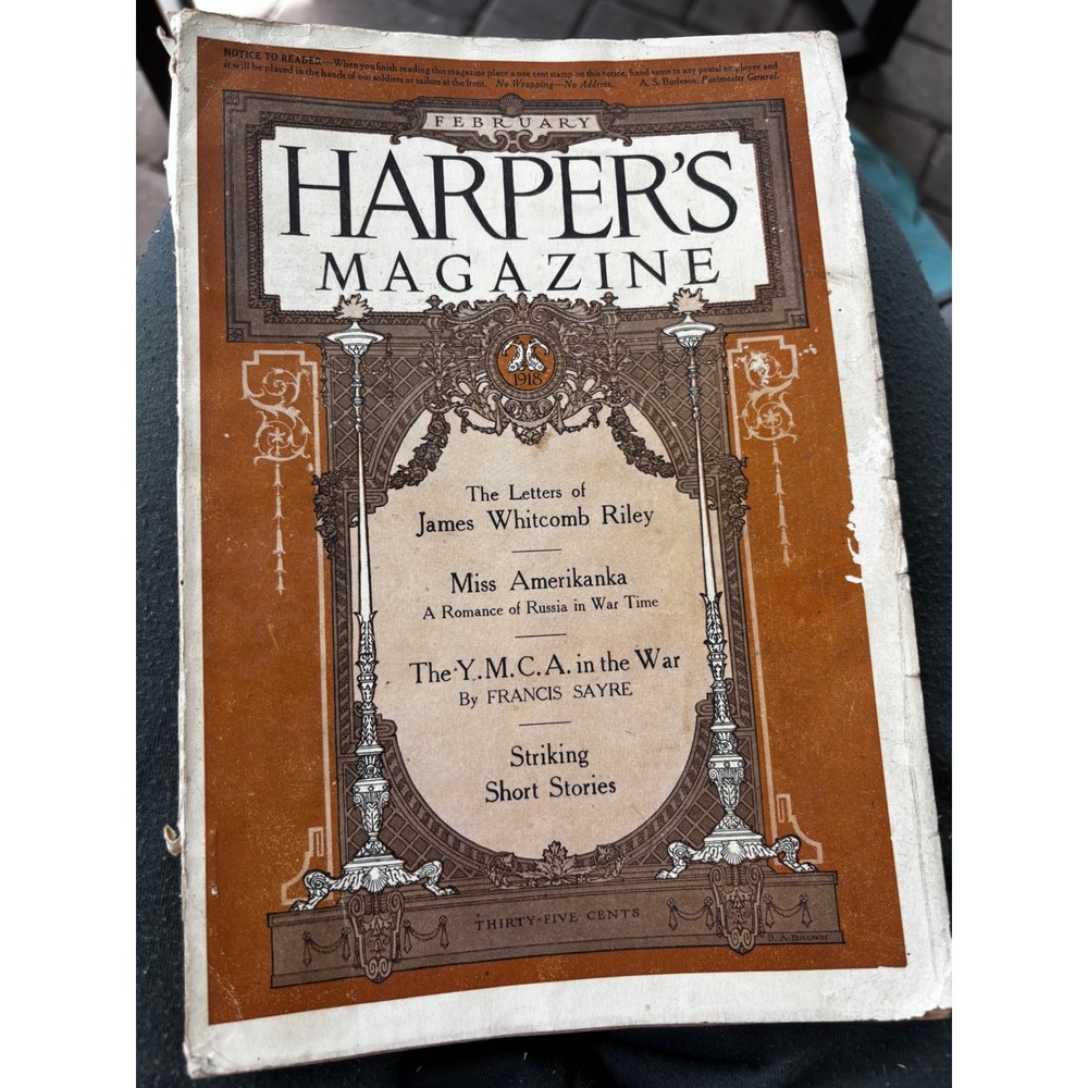 Harper's Magazine Feb 1918 WWI James Whitcomb Riley Harvey Dunn Art Vintage Ads
